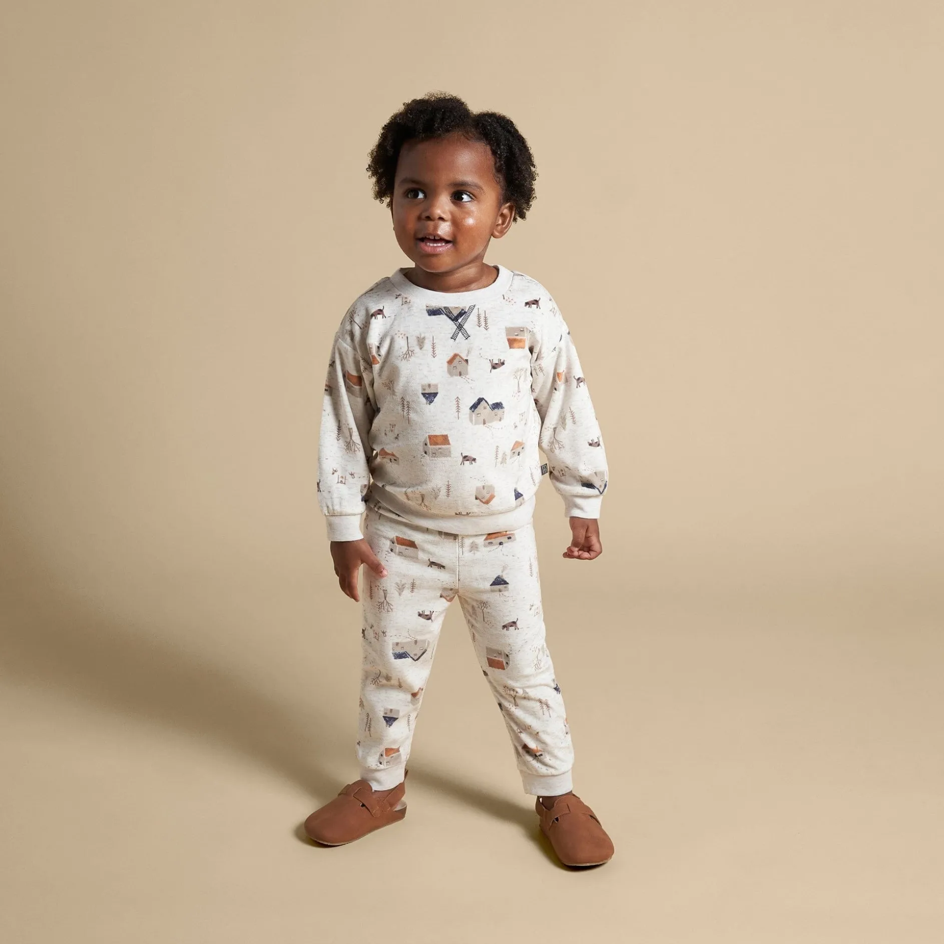 2-Piece Infant & Toddler Boys Oatmeal Village Fleece Pajama Set