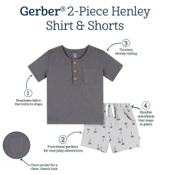 2-Piece Infant & Toddler Boys Palm Tree Henley Top and Shorts Set