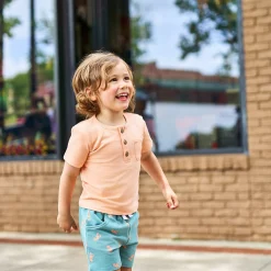 2-Piece Infant & Toddler Boys Peach Lobster Henley Top and Shorts Set