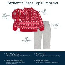 2-Piece Infant & Toddler Boys Red Snowflakes Fleece Top and Pants
