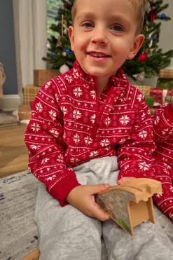 2-Piece Infant & Toddler Boys Red Snowflakes Fleece Top and Pants