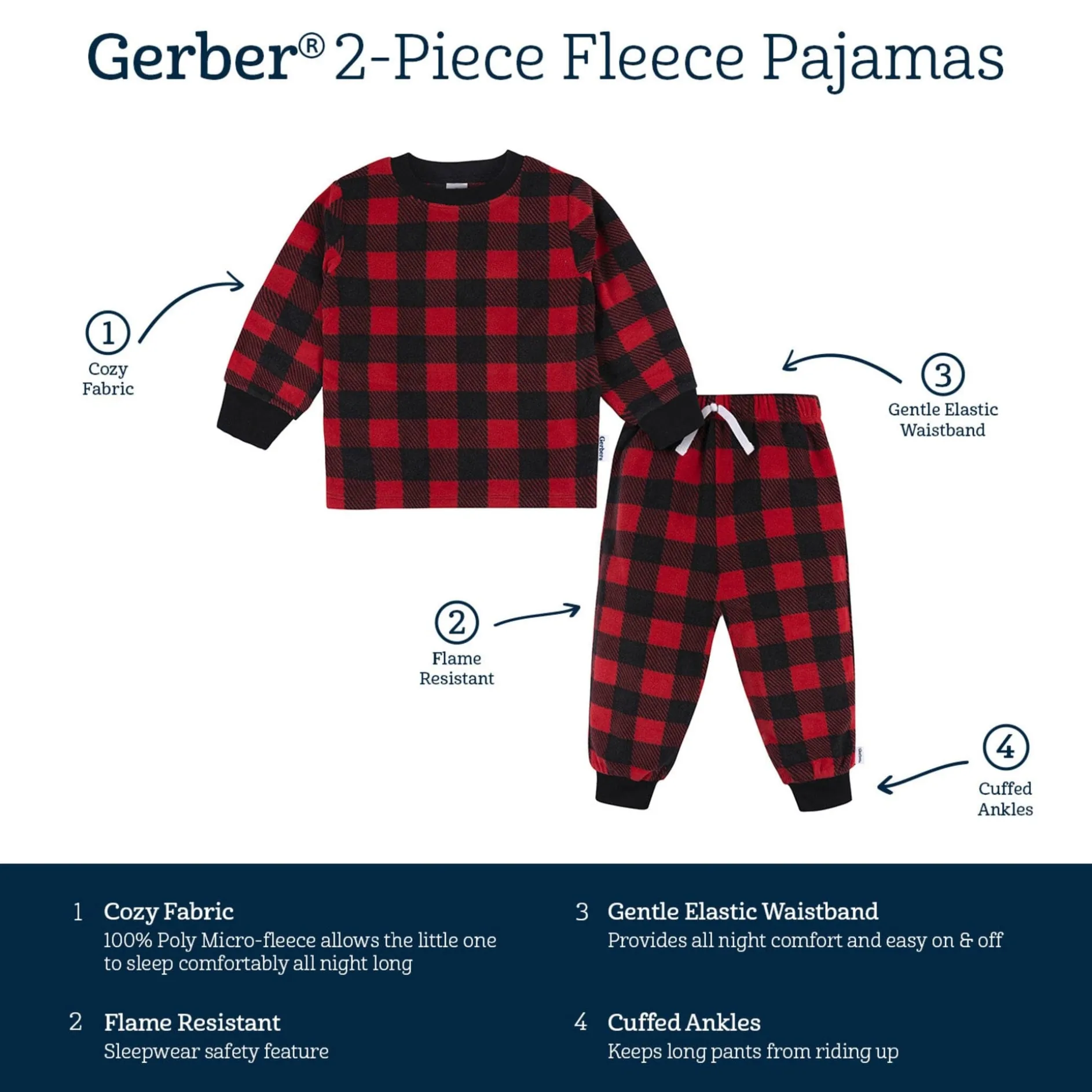 2-Piece Infant & Toddler Boys Red Plaid Fleece Pajamas