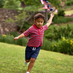 2-Piece Infant & Toddler Boys Red & Blue Stripe Polo Shirt and Shorts Set