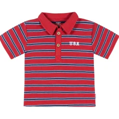 2-Piece Infant & Toddler Boys Red & Blue Stripe Polo Shirt and Shorts Set