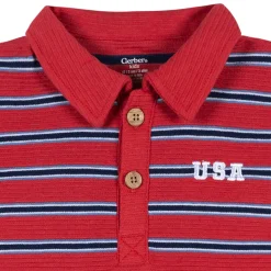 2-Piece Infant & Toddler Boys Red & Blue Stripe Polo Shirt and Shorts Set