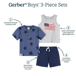 3-Piece Infant & Toddler Boys Stars & Stripes T-Shirts & Shorts