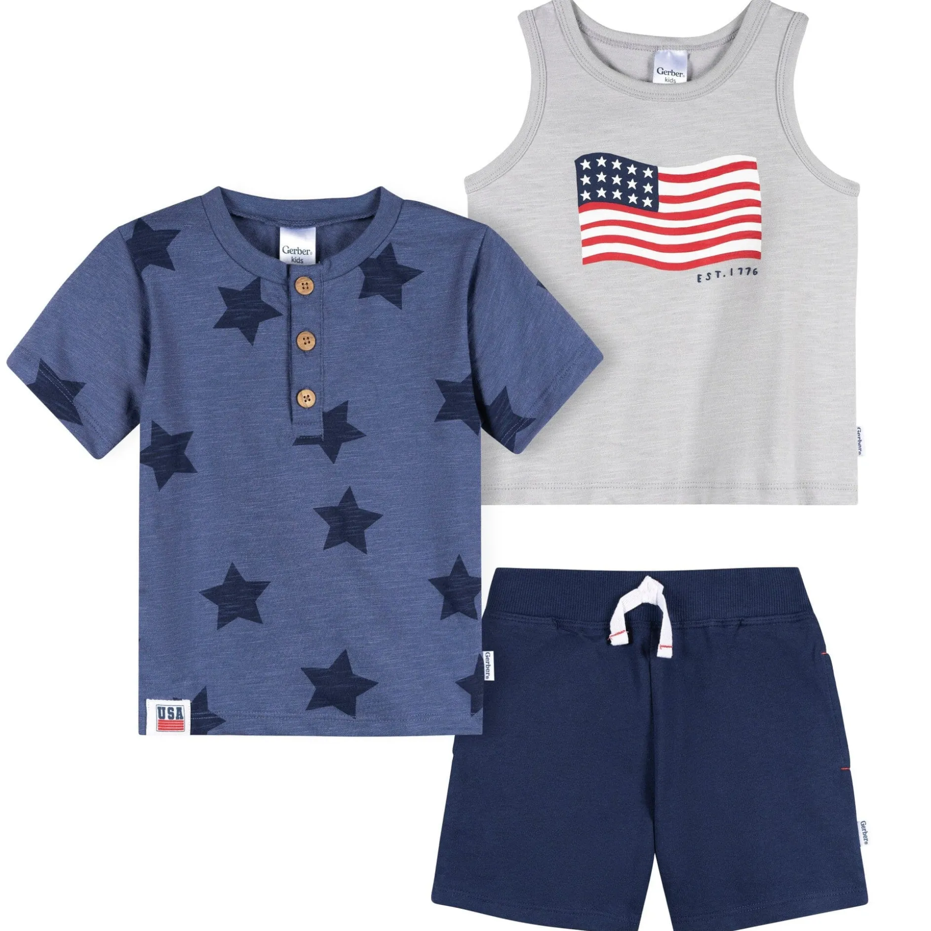 3-Piece Infant & Toddler Boys Stars & Stripes T-Shirts & Shorts