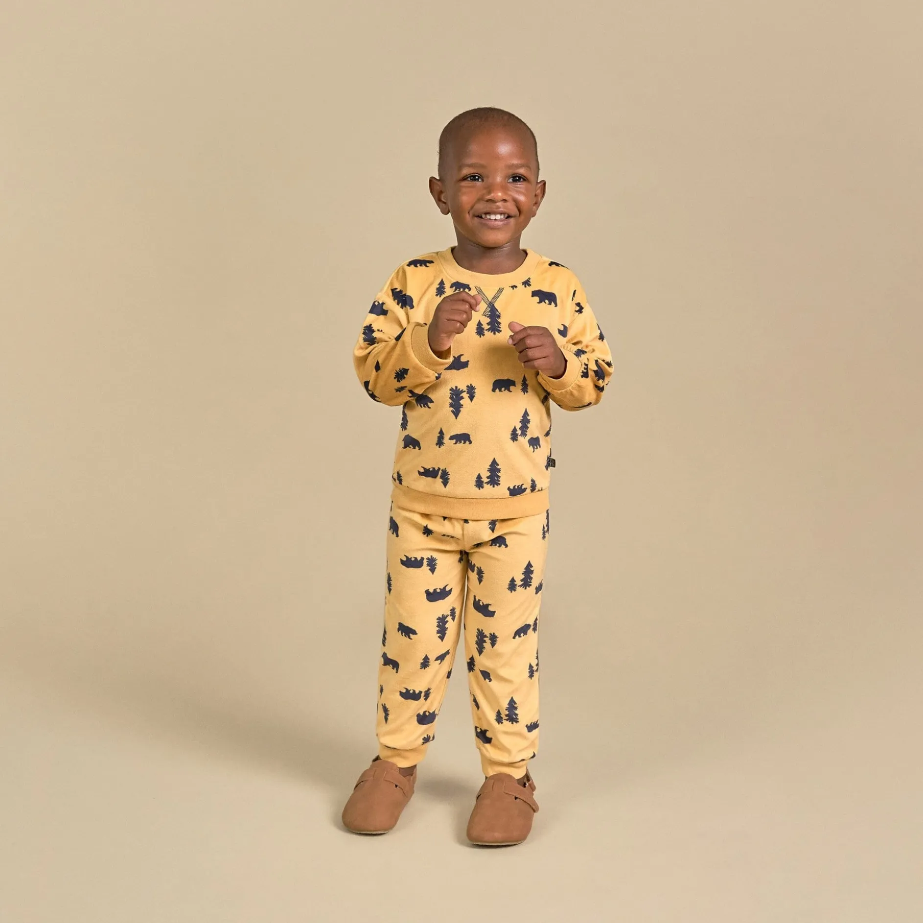 2-Piece Infant & Toddler Boys Yellow Forest Fleece Pajama Set