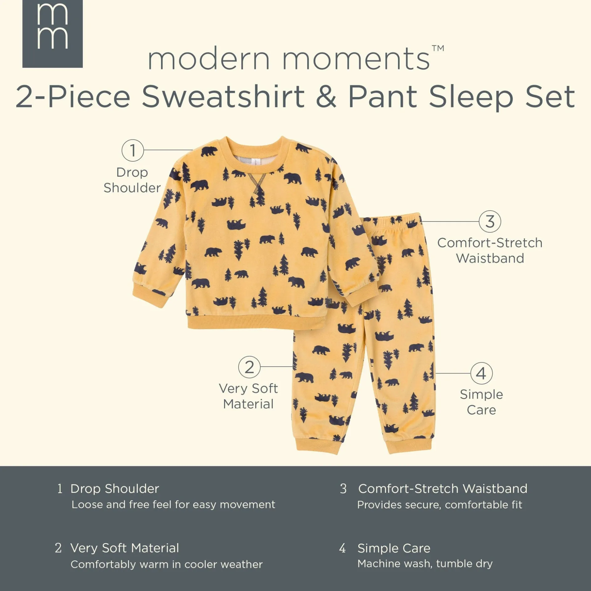 2-Piece Infant & Toddler Boys Yellow Forest Fleece Pajama Set