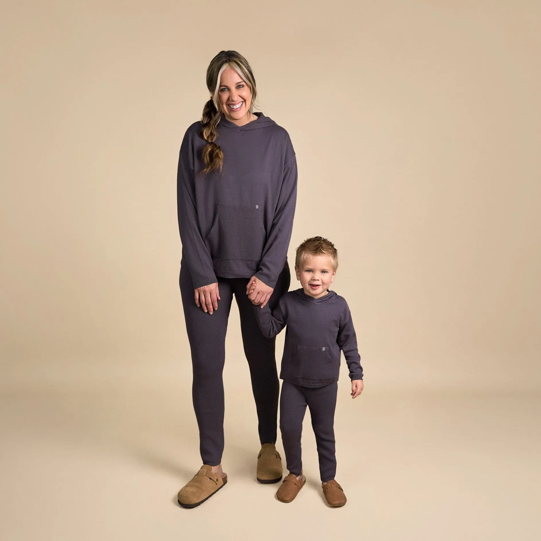 2-Piece Infant & Toddler Dark Grey Hooded Waffle Top and Legging Viscose Set