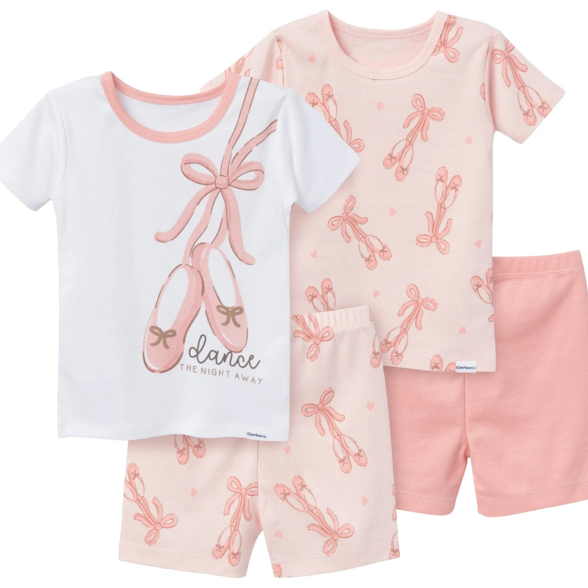 4-Piece Infant & Toddler Girls Ballet Slippers Top and Shorts Pajama Set