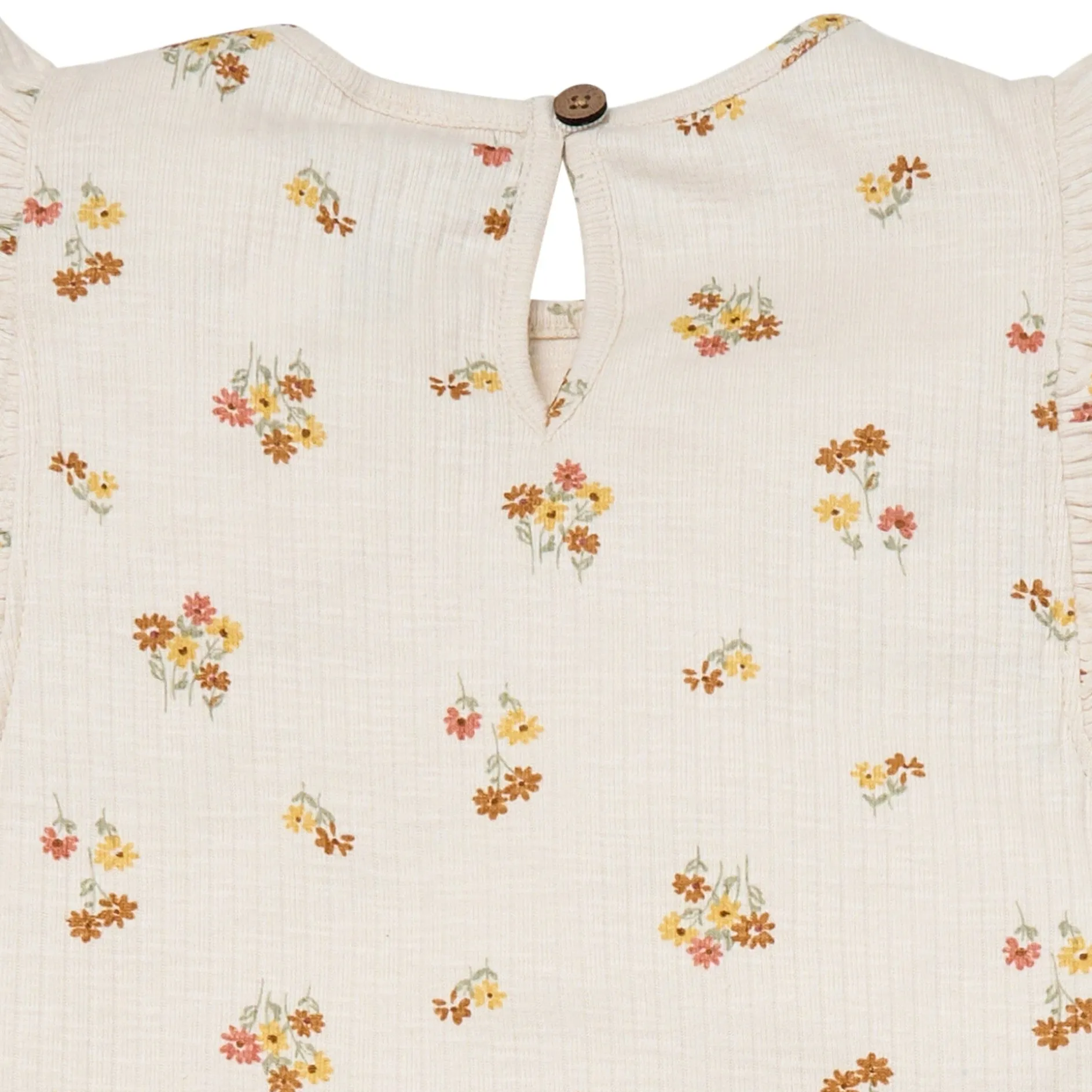 4-Piece Infant & Toddler Girls Beige Flowers Flutter Sleeve Tops and Shorts Set