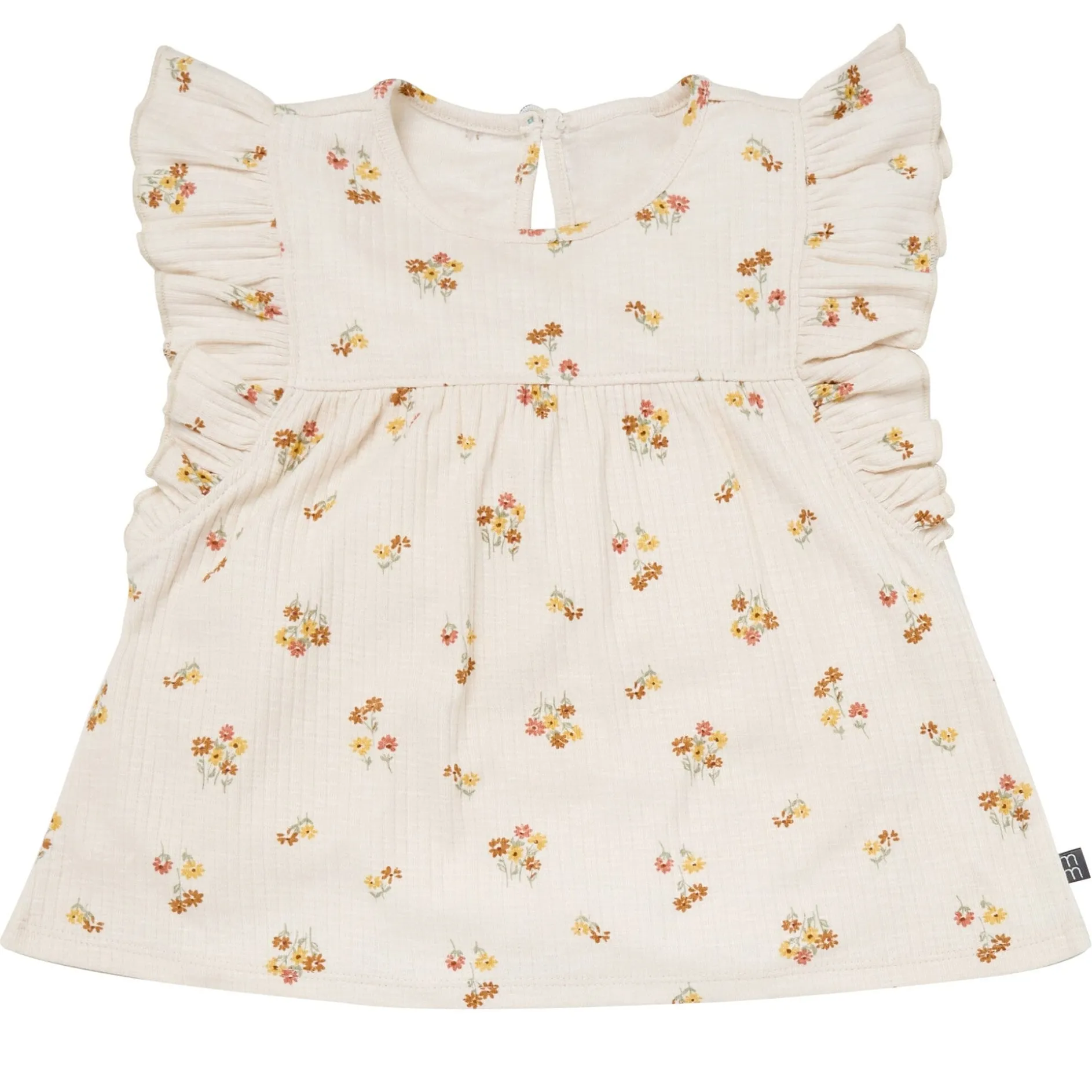 4-Piece Infant & Toddler Girls Beige Flowers Flutter Sleeve Tops and Shorts Set