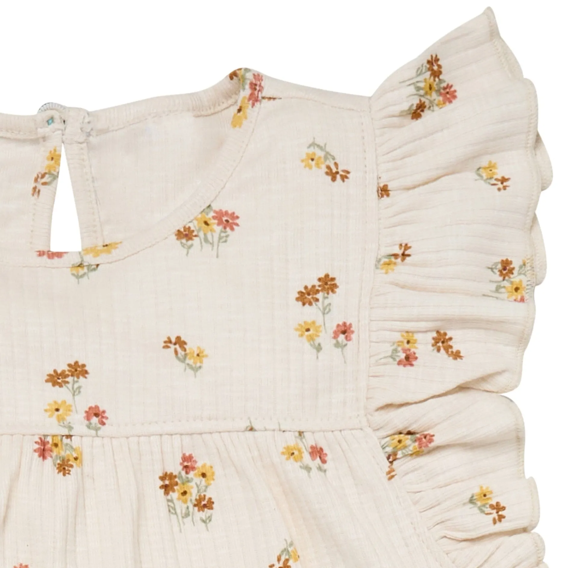 4-Piece Infant & Toddler Girls Beige Flowers Flutter Sleeve Tops and Shorts Set