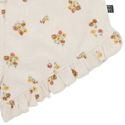4-Piece Infant & Toddler Girls Beige Flowers Flutter Sleeve Tops and Shorts Set