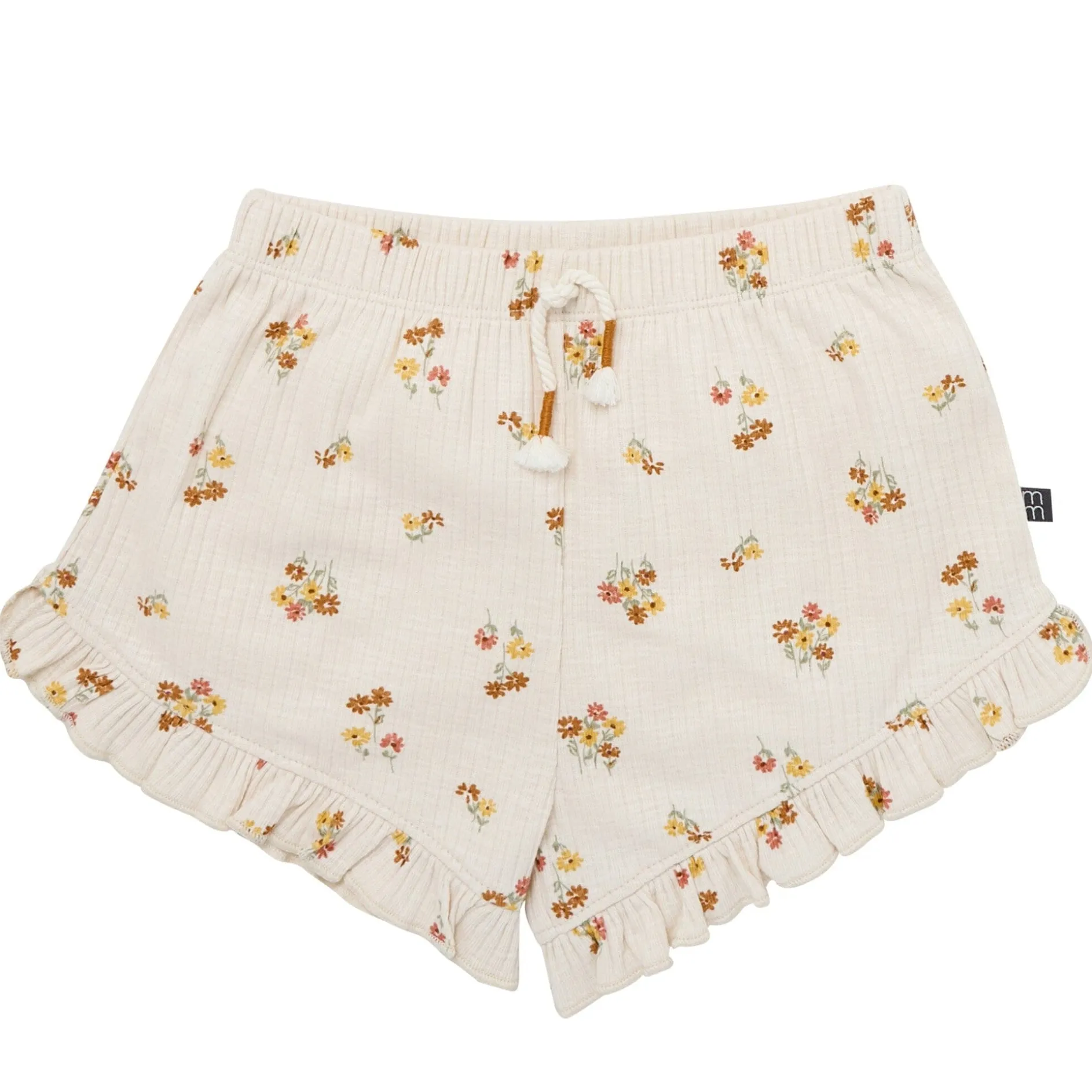 4-Piece Infant & Toddler Girls Beige Flowers Flutter Sleeve Tops and Shorts Set