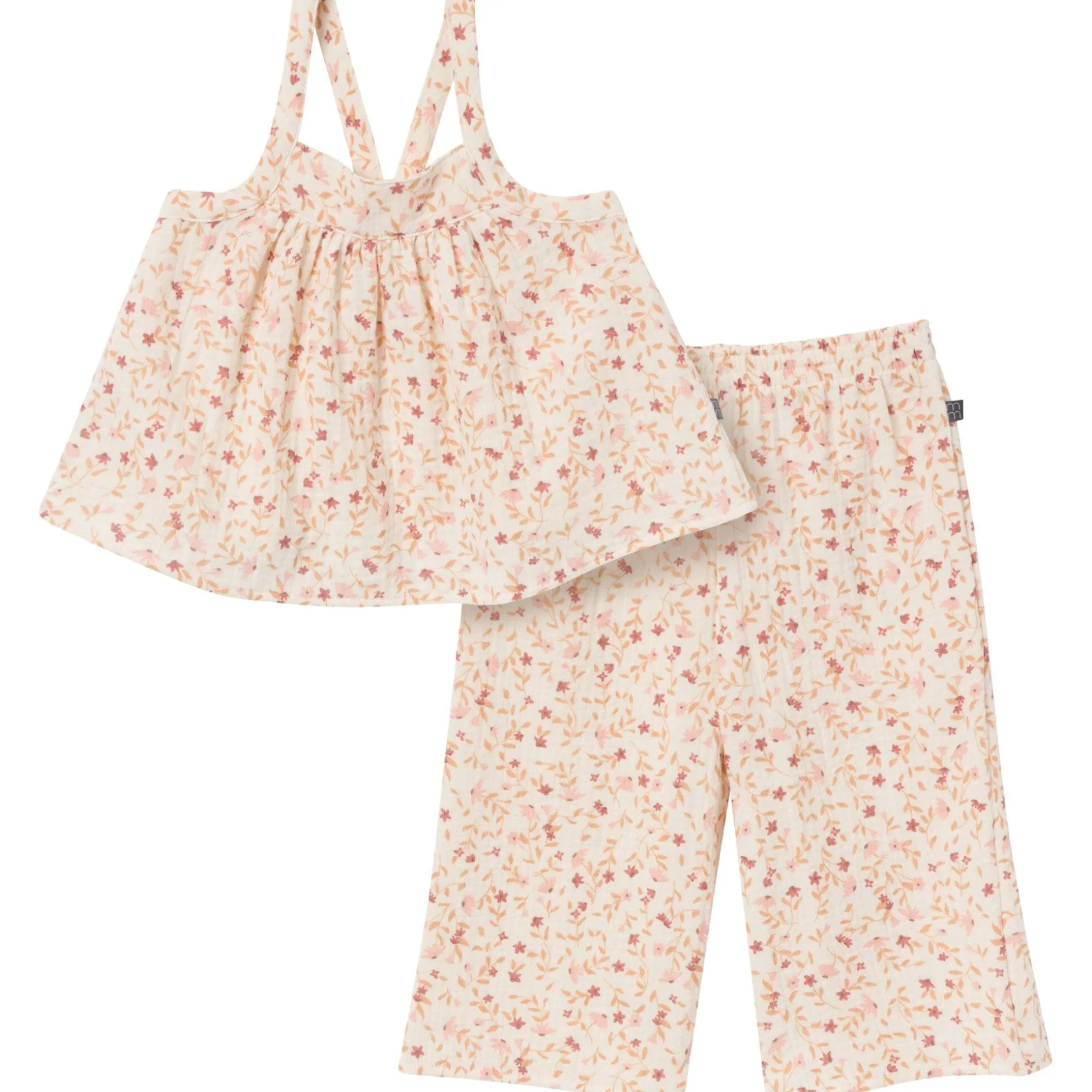 2-Piece Infant & Toddler Girls Beige Vine Floral Cropped Pants Set