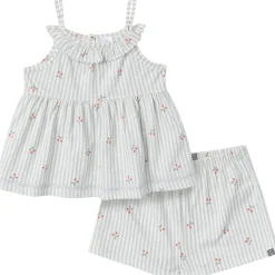 2-Piece Infant & Toddler Girls Cherry Stripes Ruffle Top and Shorts Set