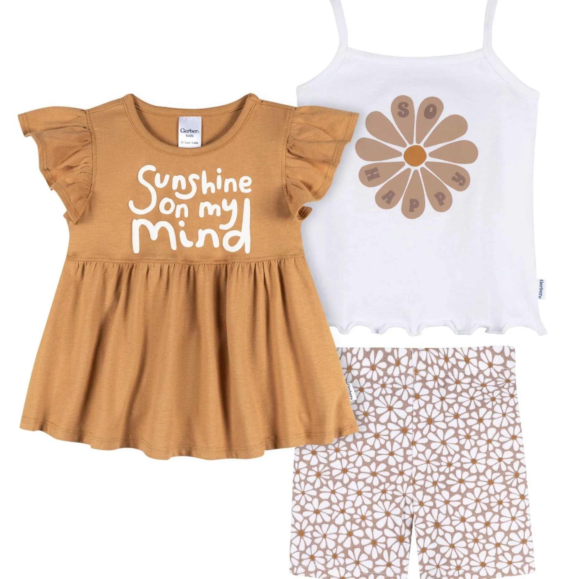 3-Piece Infant & Toddler Girls Daisy Sunshine T-Shirts & Shorts