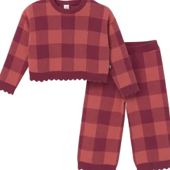 2-Piece Infant & Toddler Girls Dark Rose Large Check Sweater and Pant Set