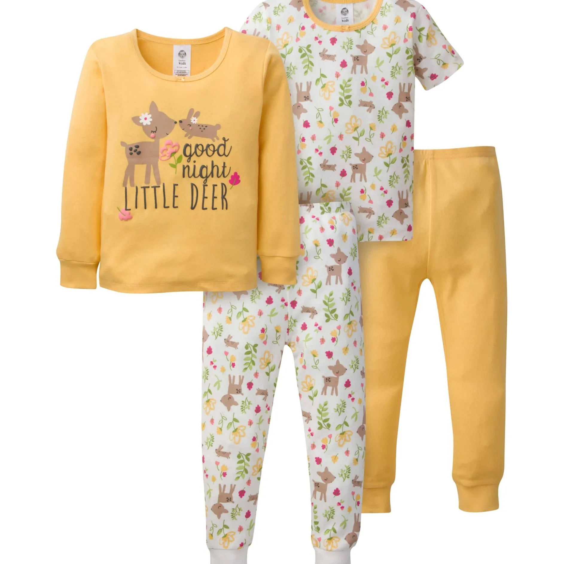 4-Piece Infant & Toddler Girls Deer Snug Fit Cotton Pajamas