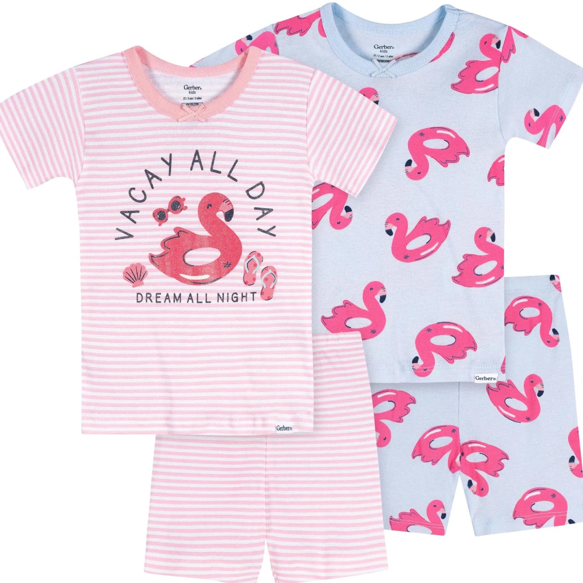 4-Piece Infant & Toddler Girls Flamingo Floatie Cotton Pajama Short Set