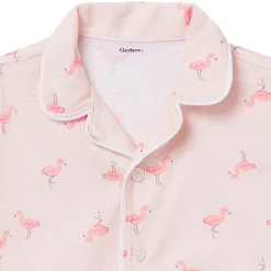 2-Piece Infant & Toddler Girls Flamingoes Button Up Pajama Shorts Set