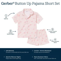 2-Piece Infant & Toddler Girls Flamingoes Button Up Pajama Shorts Set