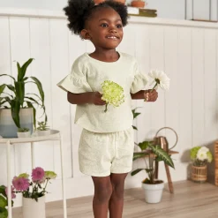 2-Piece Infant & Toddler Girls Green Leaves Shirt and Shorts Set