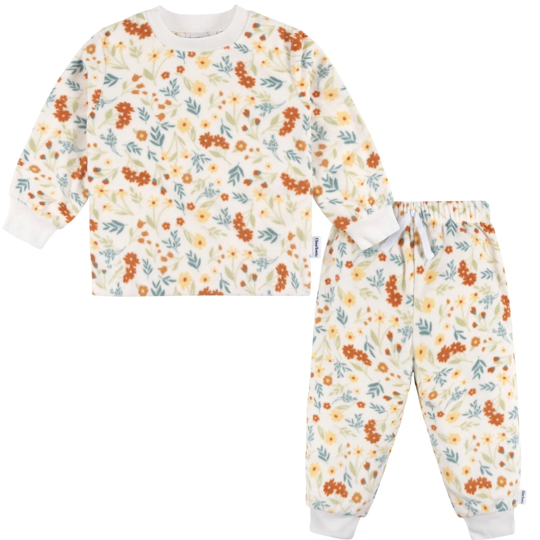 2-Piece Infant & Toddler Girls Ivory Floral Fleece Pajamas