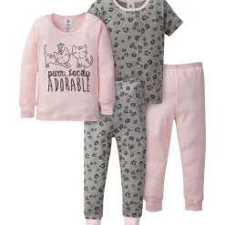 4-Piece Infant & Toddler Girls Leopard Snug Fit Cotton Pajamas