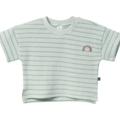 4-Piece Infant & Toddler Girls Light Sky Stripe Drop Shoulder Crop Tops and Shorts Set