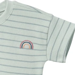 4-Piece Infant & Toddler Girls Light Sky Stripe Drop Shoulder Crop Tops and Shorts Set