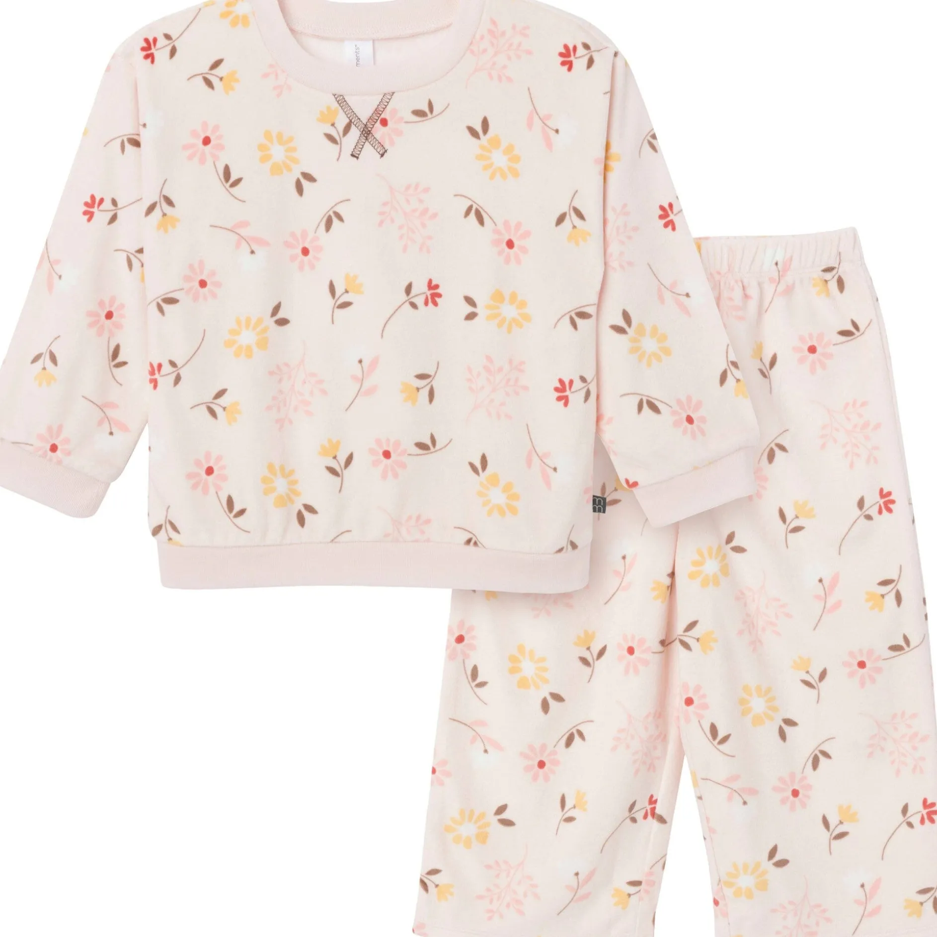 2-Piece Infant & Toddler Girls Light Pink Falling Flower Fleece Pajama Set
