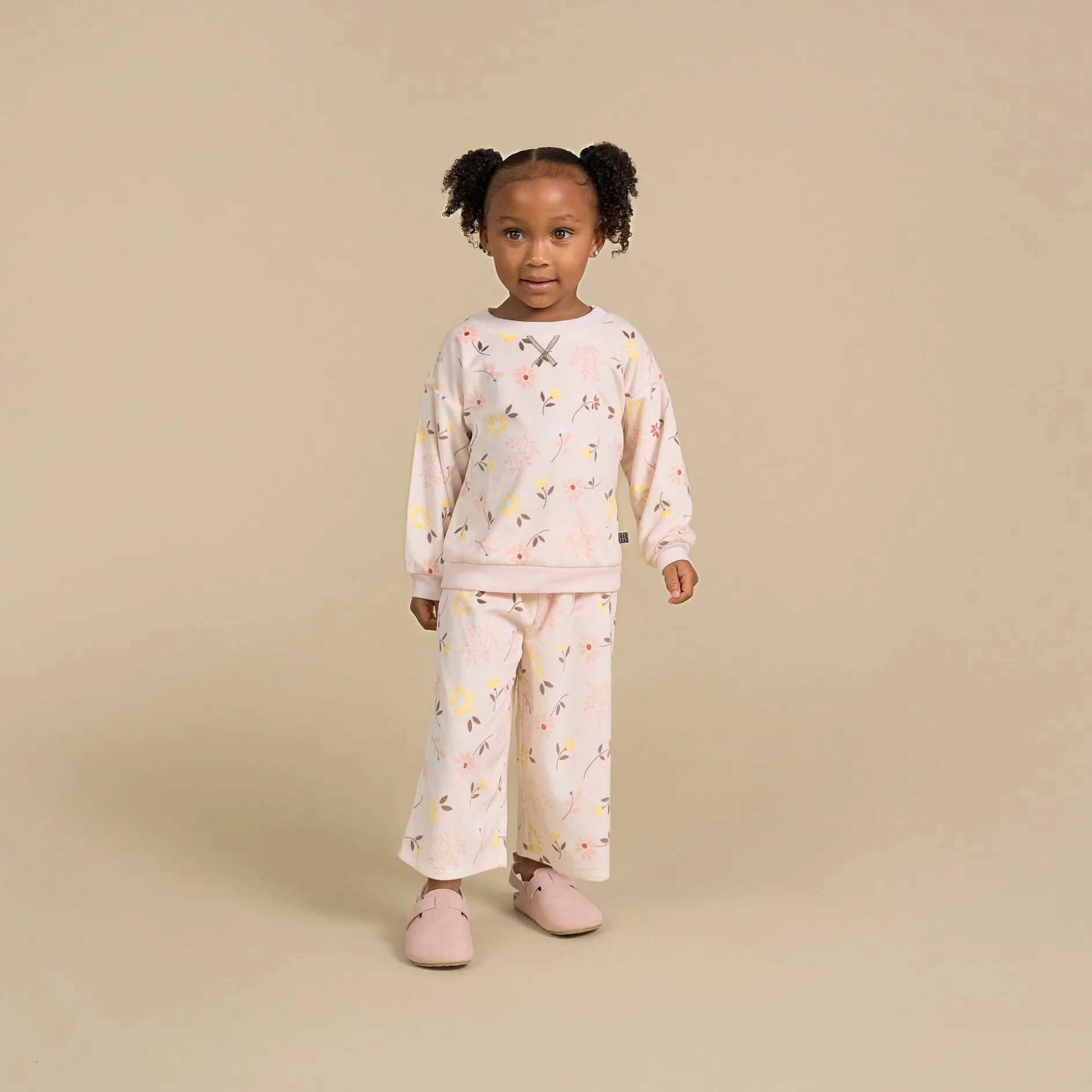 2-Piece Infant & Toddler Girls Light Pink Falling Flower Fleece Pajama Set