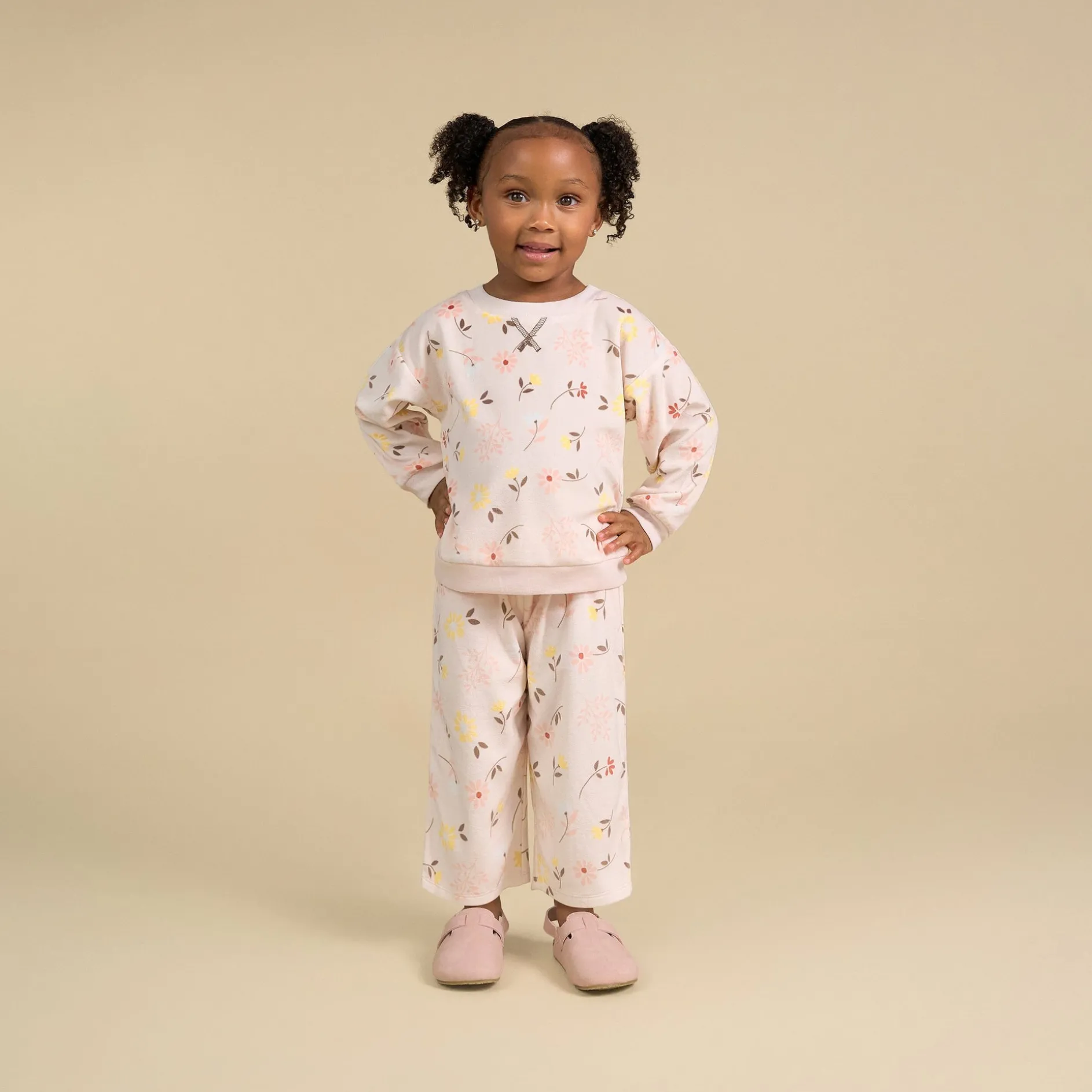 2-Piece Infant & Toddler Girls Light Pink Falling Flower Fleece Pajama Set