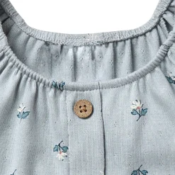 2-Piece Infant & Toddler Girls Light Blue Daisy Ruffled Sleeve Top & Smocked Wide Leg Shorts Set