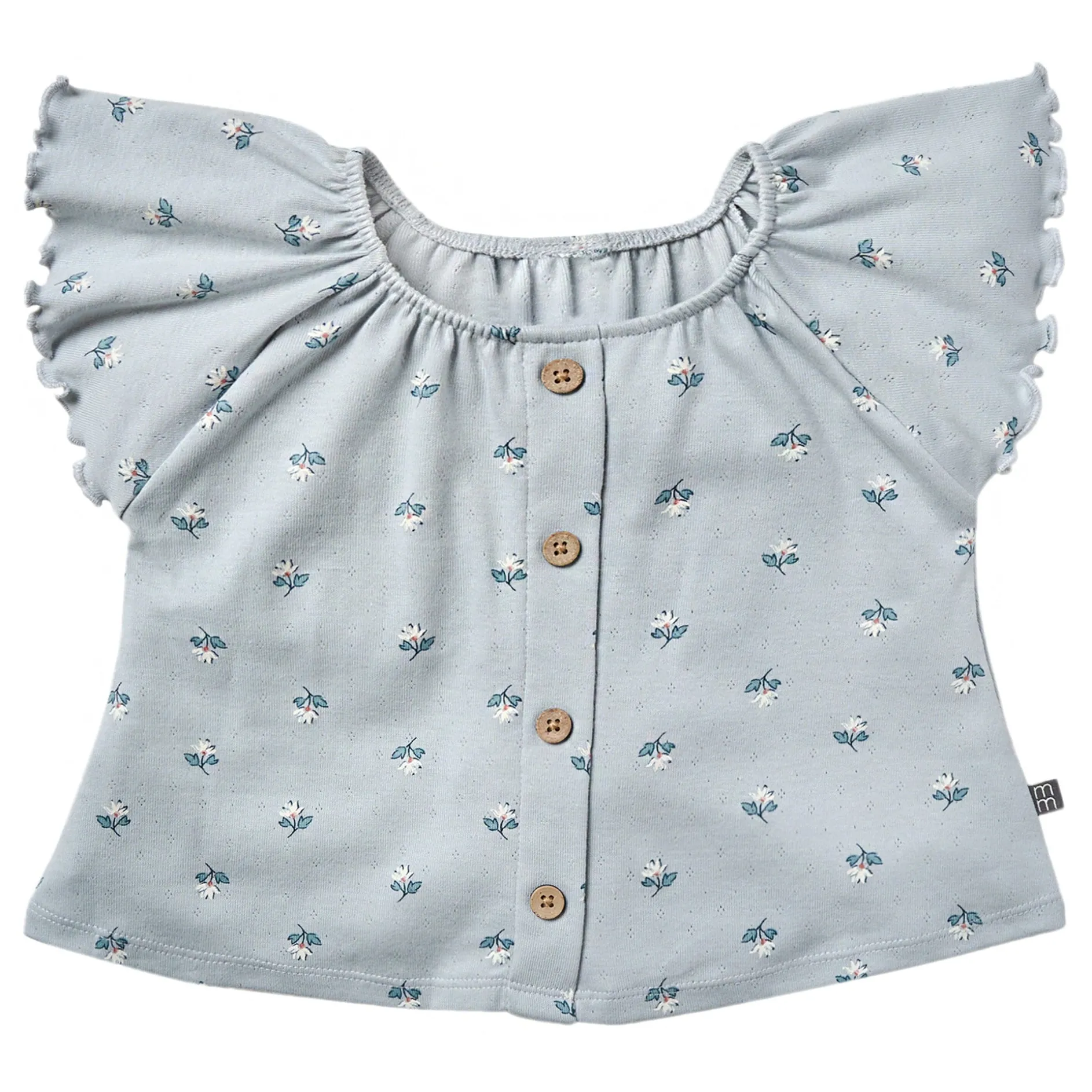 2-Piece Infant & Toddler Girls Light Blue Daisy Ruffled Sleeve Top & Smocked Wide Leg Shorts Set