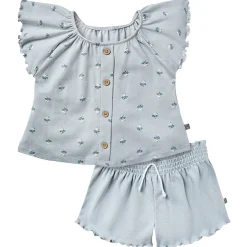 2-Piece Infant & Toddler Girls Light Blue Daisy Ruffled Sleeve Top & Smocked Wide Leg Shorts Set