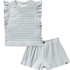 2-Piece Infant & Toddler Girls Light Blue Stripe Ruffled Sleeveless Top & Wide Leg Shorts Set