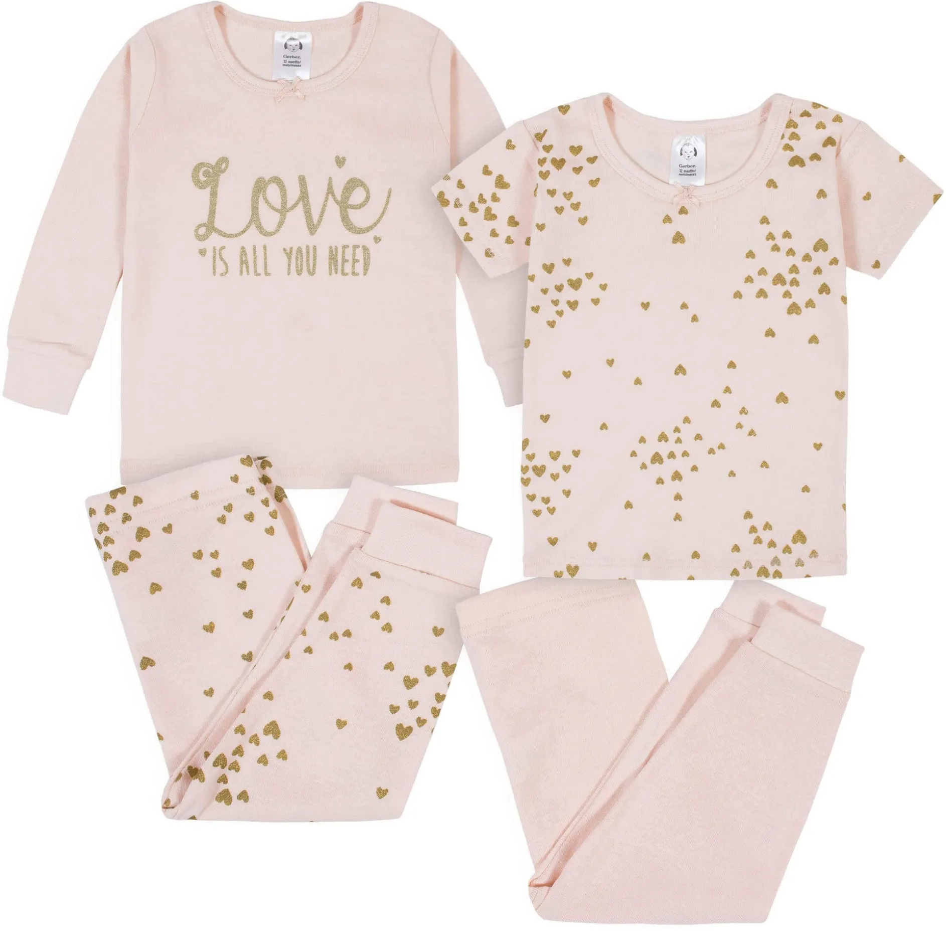 4-Piece Infant & Toddler Girls Love Snug Fit Cotton Pajamas