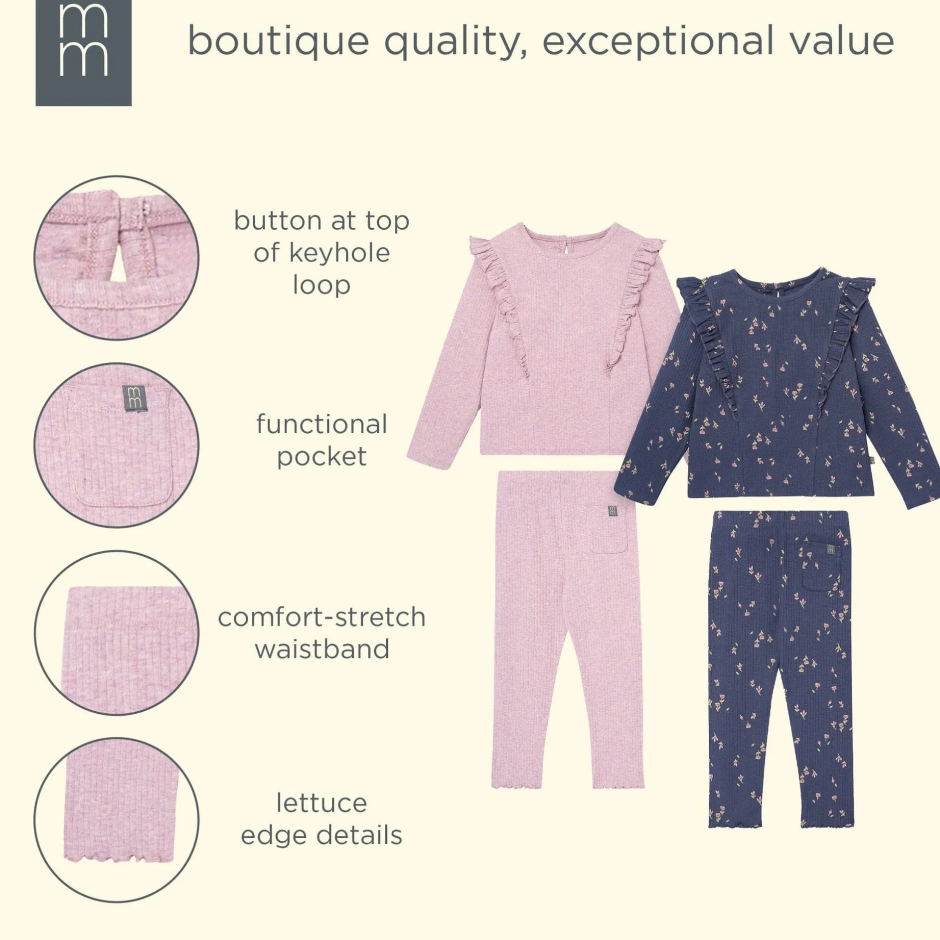 4-Piece Infant & Toddler Girls Purple Flowers Ruffle Tops and Leggings Set