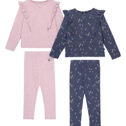 4-Piece Infant & Toddler Girls Purple Flowers Ruffle Tops and Leggings Set