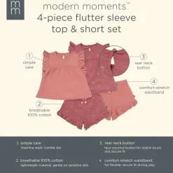 4-Piece Infant & Toddler Girls Rose Cherries Flutter Sleeve Tops and Shorts Set