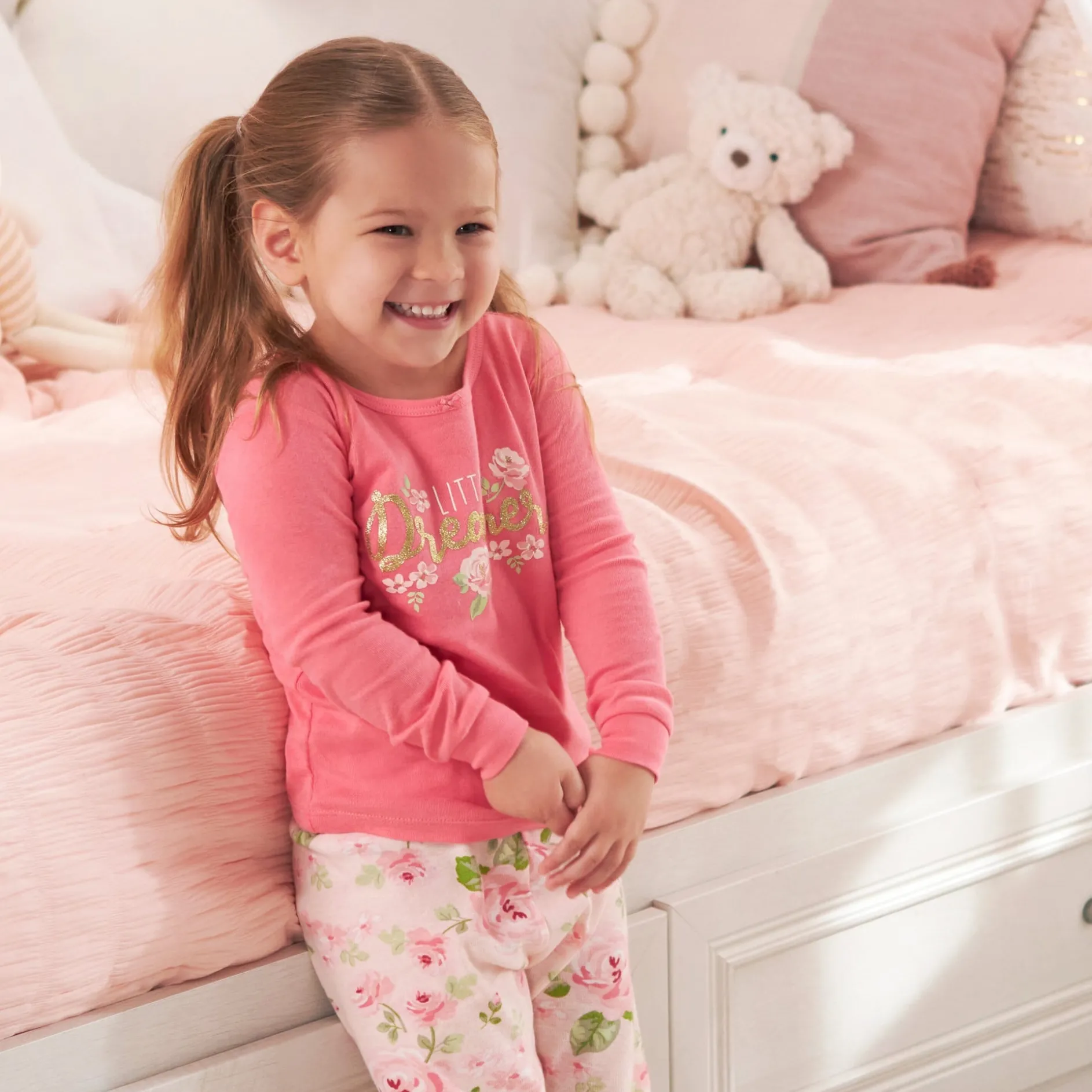 4-Piece Infant & Toddler Girls Rose Snug Fit Cotton Pajamas