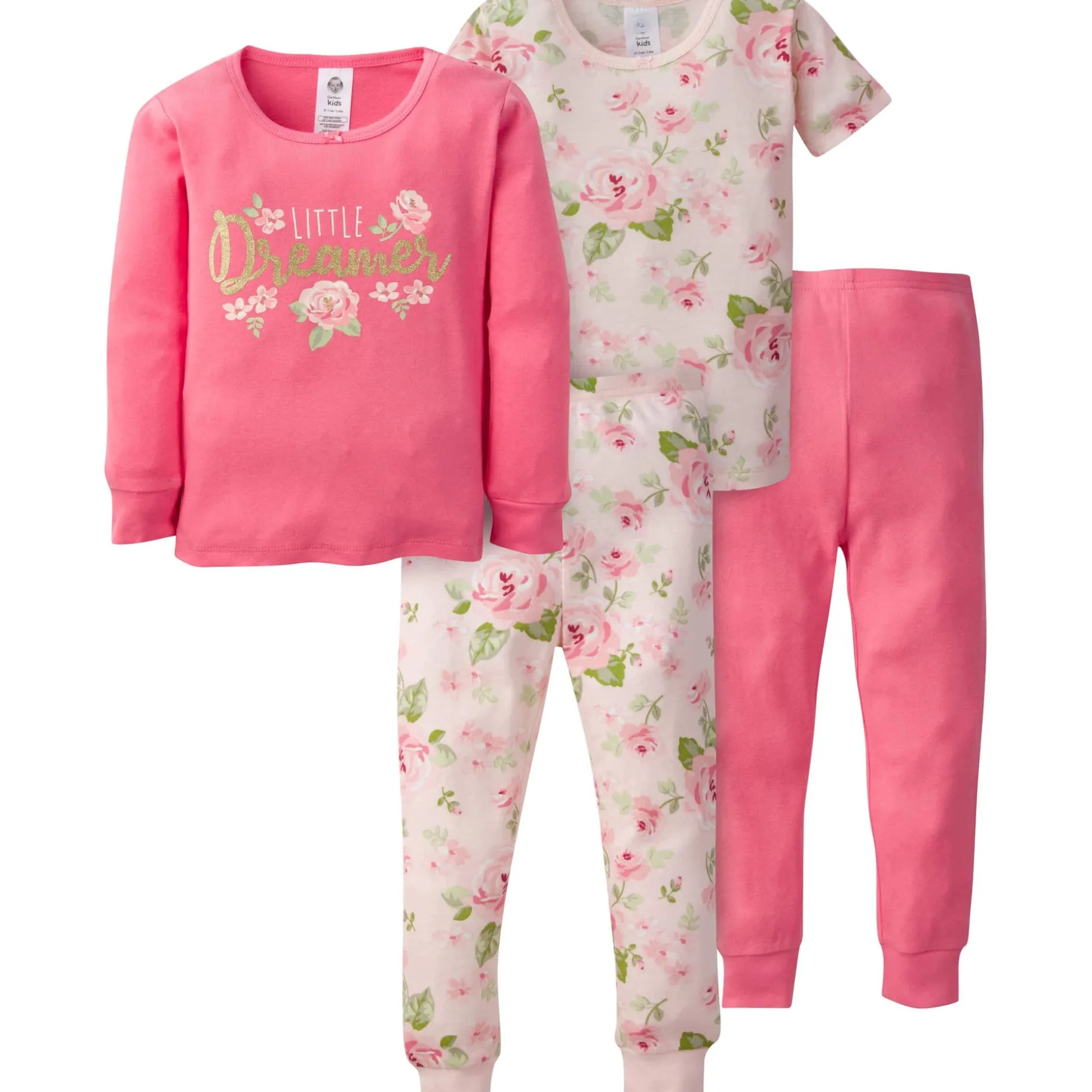 4-Piece Infant & Toddler Girls Rose Snug Fit Cotton Pajamas