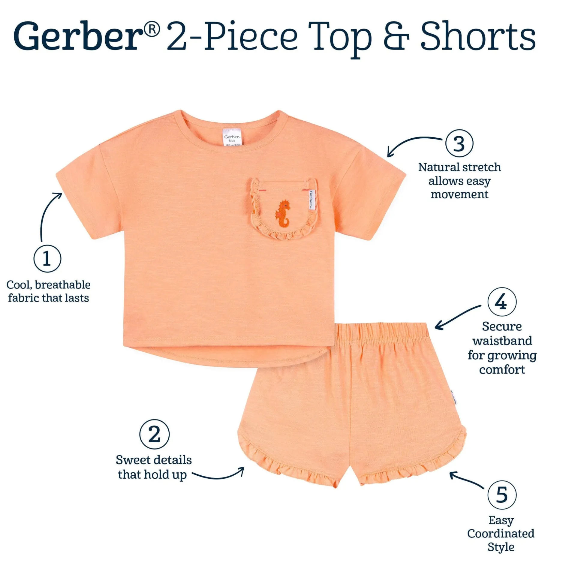 2-Piece Infant & Toddler Girls Seahorse Pocket Tee and Shorts Set