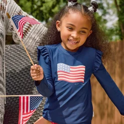 2-Piece Infant & Toddler Girls UPF 50+ USA Flag Rash Guard and Swim Bottoms Set