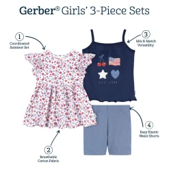3-Piece Infant & Toddler Girls USA Shirts & Shorts Set