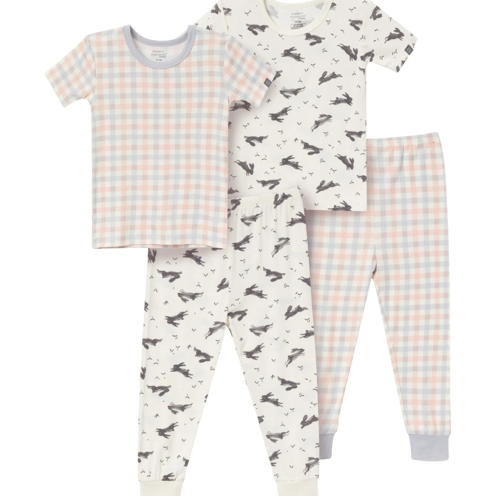 4-Piece Infant & Toddler Neutral Blue Plaid Viscose Snug Fitting Pajamas
